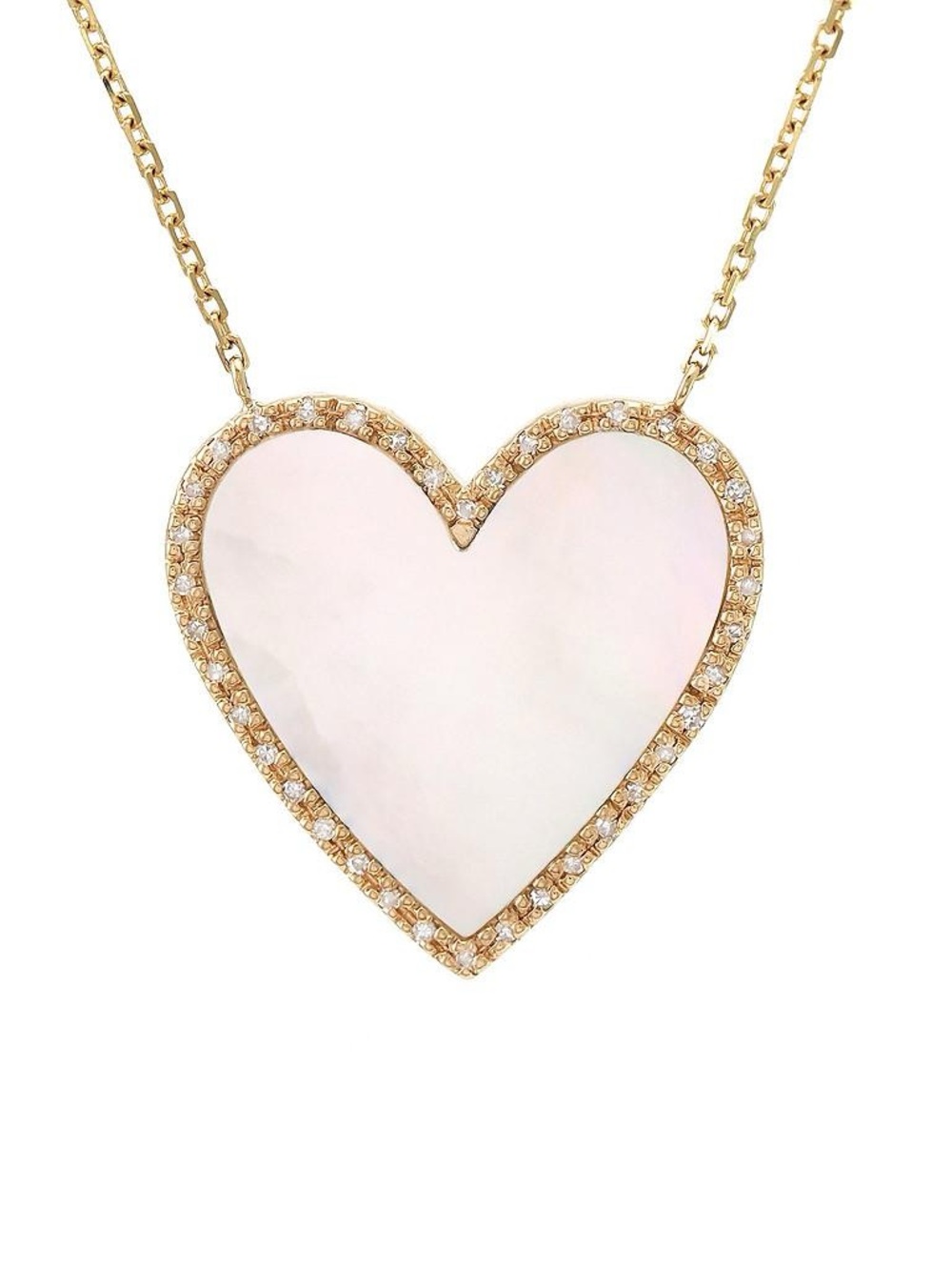14K Real Solid Yellow Gold Heart Natural Mother-of-Pearl And Diamond 20.2×20mm